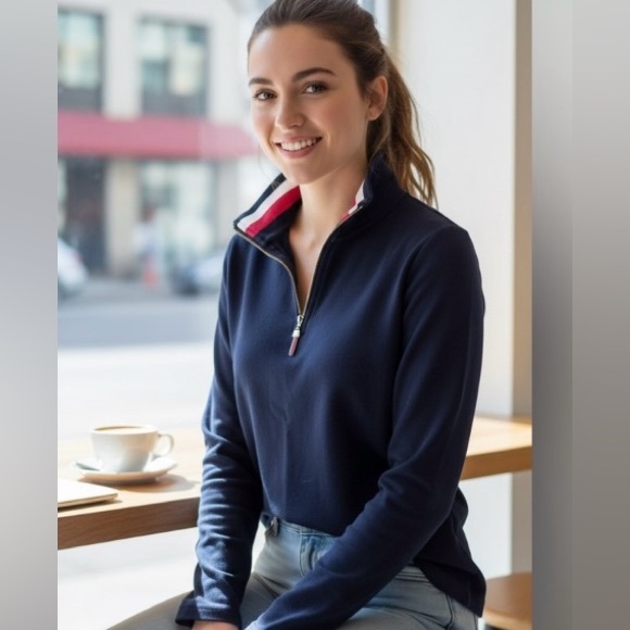 Tommy Hilfiger Tops - Tommy Hilfiger Navy Blue Quarter-Zip Long Sleeve Shirt Women’s Small